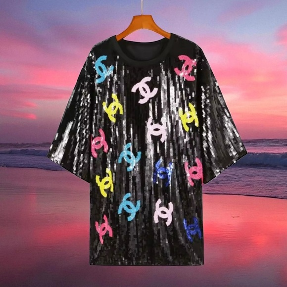. Dresses & Skirts - Beautiful Black Sequin Dress/Topwith Colorful Logo